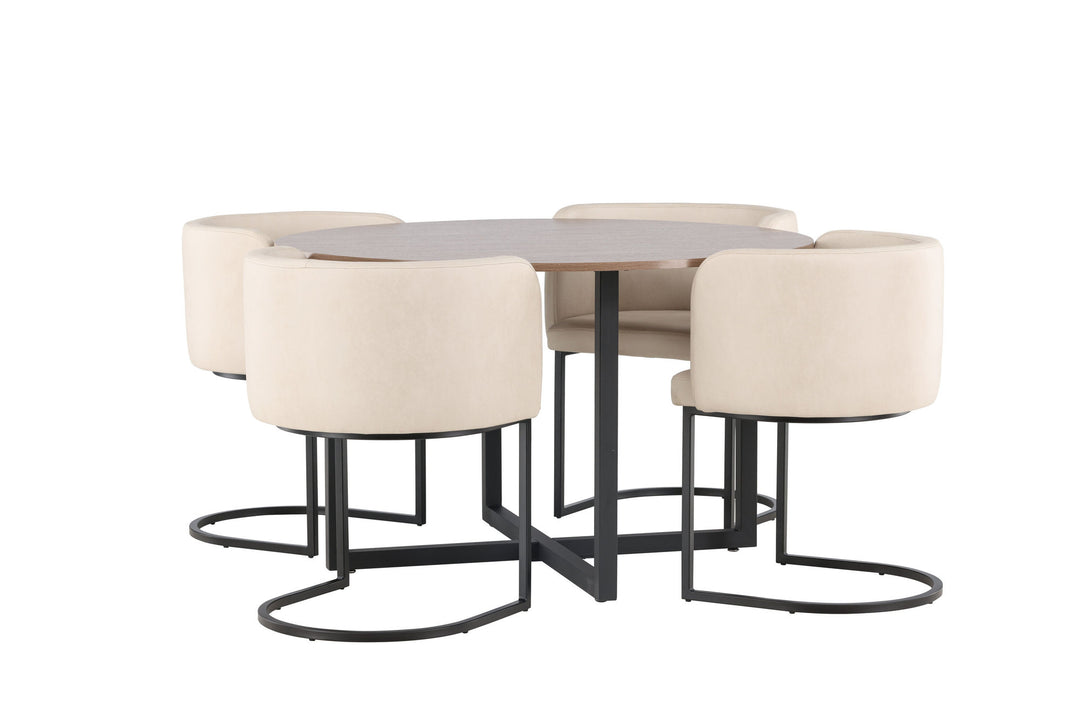 Venture Home Durango Dining Table - Black / Walnut MDF +Simrishman Dining Chair - Black / Beige TC-fabric _4