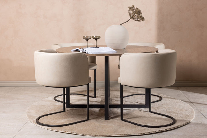 Venture Home Durango Dining Table - Black / Walnut MDF +Simrishman Dining Chair - Black / Beige TC-fabric _4