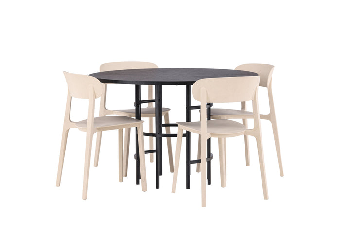 Venture Home Copenhagen Dining Table - Black / Black Veneer +Åstol Dining Chair - Nature Wood plastic composite _4