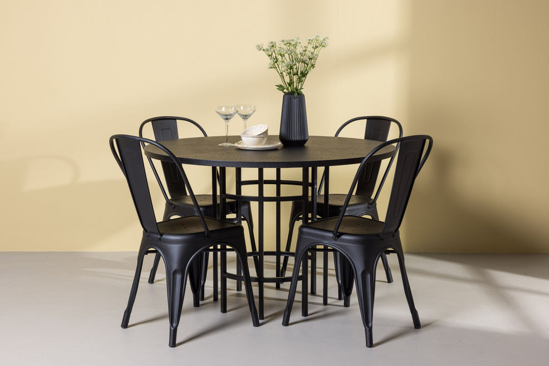 Venture Home Copenhagen Dining Table - Black / Black Veneer +Tempe Dining Chair - Matte black / Metal _4