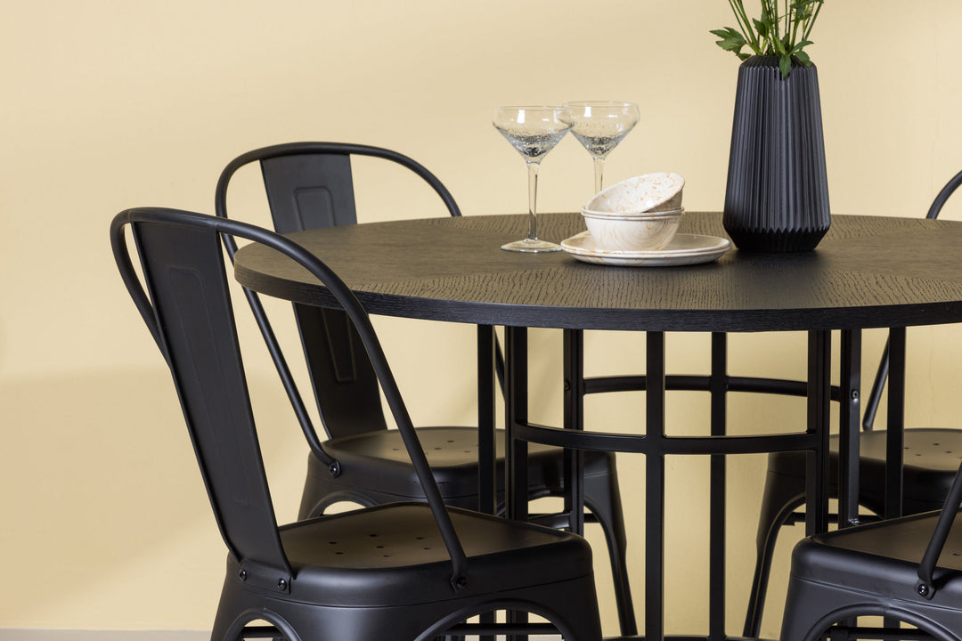 Venture Home Copenhagen Dining Table - Black / Black Veneer +Tempe Dining Chair - Matte black / Metal _4