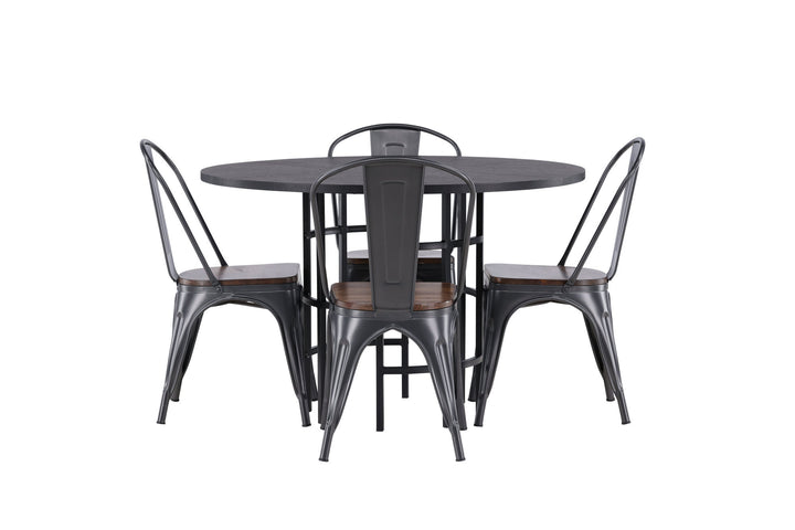 Venture Home Copenhagen Dining Table - Black / Black Veneer +Tempe Dining Chair - Dark grey / Dark Brown MDF _4
