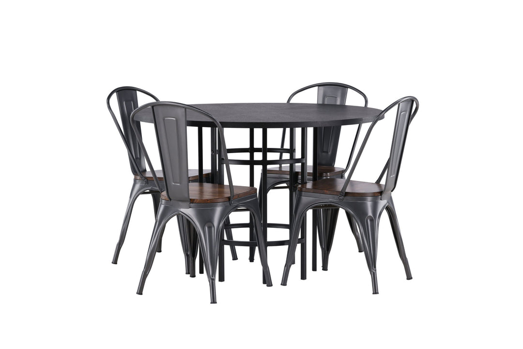 Venture Home Copenhagen Dining Table - Black / Black Veneer +Tempe Dining Chair - Dark grey / Dark Brown MDF _4