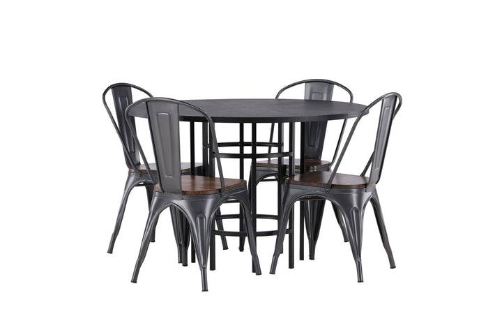 Venture Home Copenhagen Dining Table - Black / Black Veneer +Tempe Dining Chair - Dark grey / Dark Brown MDF _4