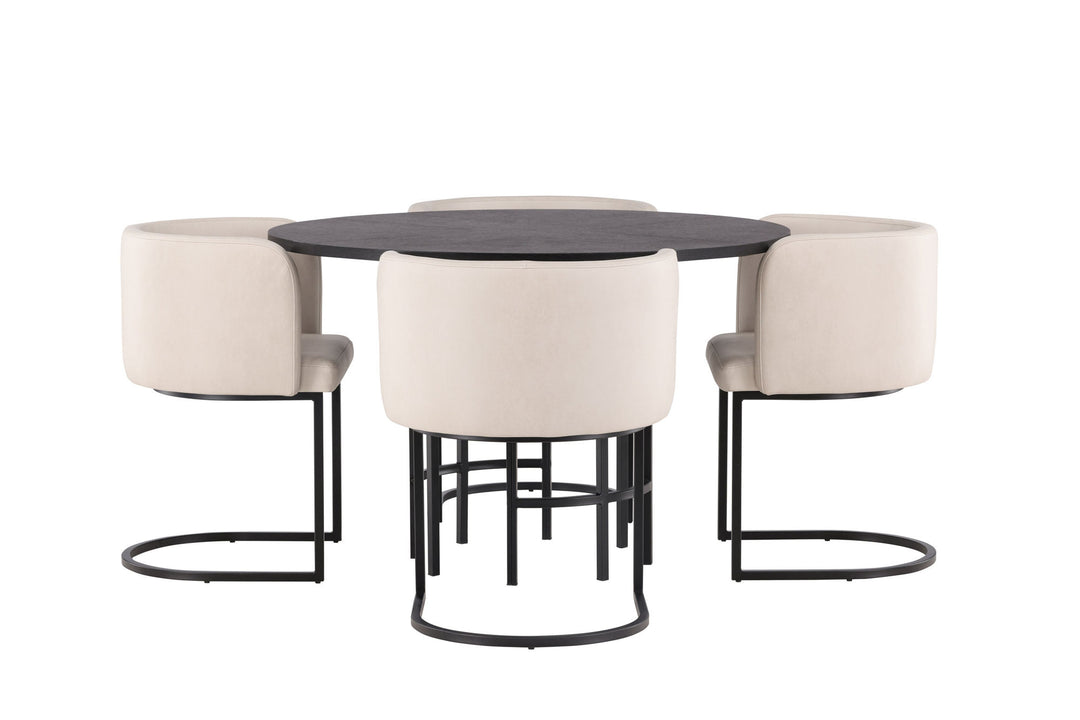 Venture Home Copenhagen Dining Table - Black / Black Veneer +Simrishman Dining Chair - Black / Beige TC-fabric _4