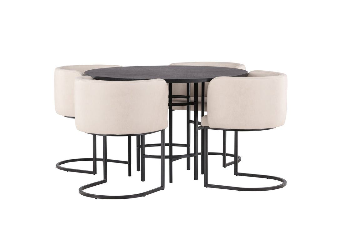Venture Home Copenhagen Dining Table - Black / Black Veneer +Simrishman Dining Chair - Black / Beige TC-fabric _4