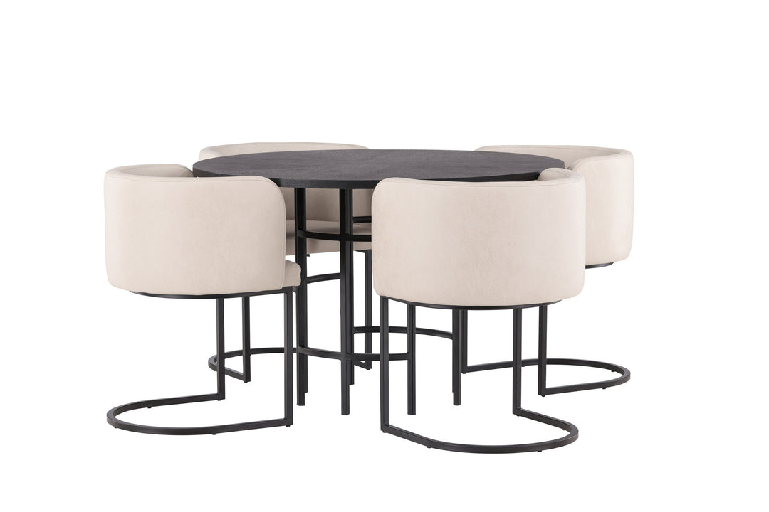 Venture Home Copenhagen Dining Table - Black / Black Veneer +Simrishman Dining Chair - Black / Beige TC-fabric _4