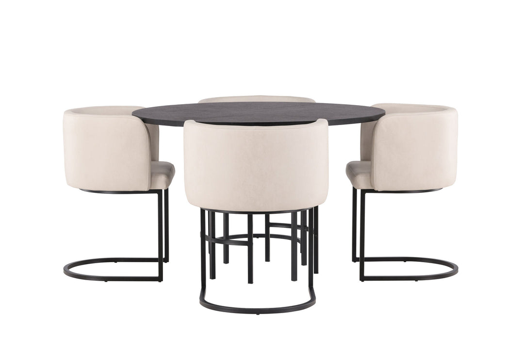 Venture Home Copenhagen Dining Table - Black / Black Veneer +Simrishman Dining Chair - Black / Beige TC-fabric _4