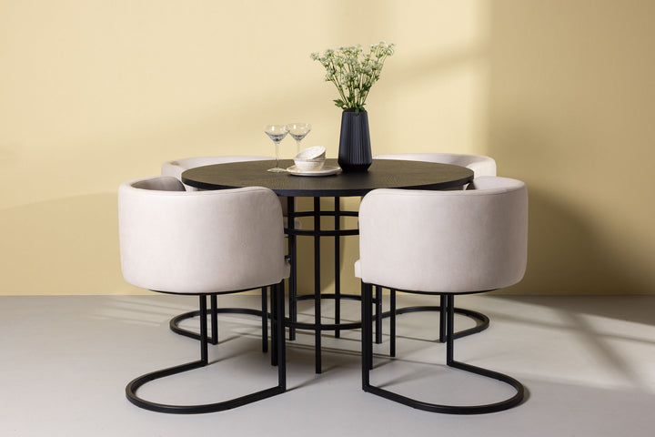 Venture Home Copenhagen Dining Table - Black / Black Veneer +Simrishman Dining Chair - Black / Beige TC-fabric _4