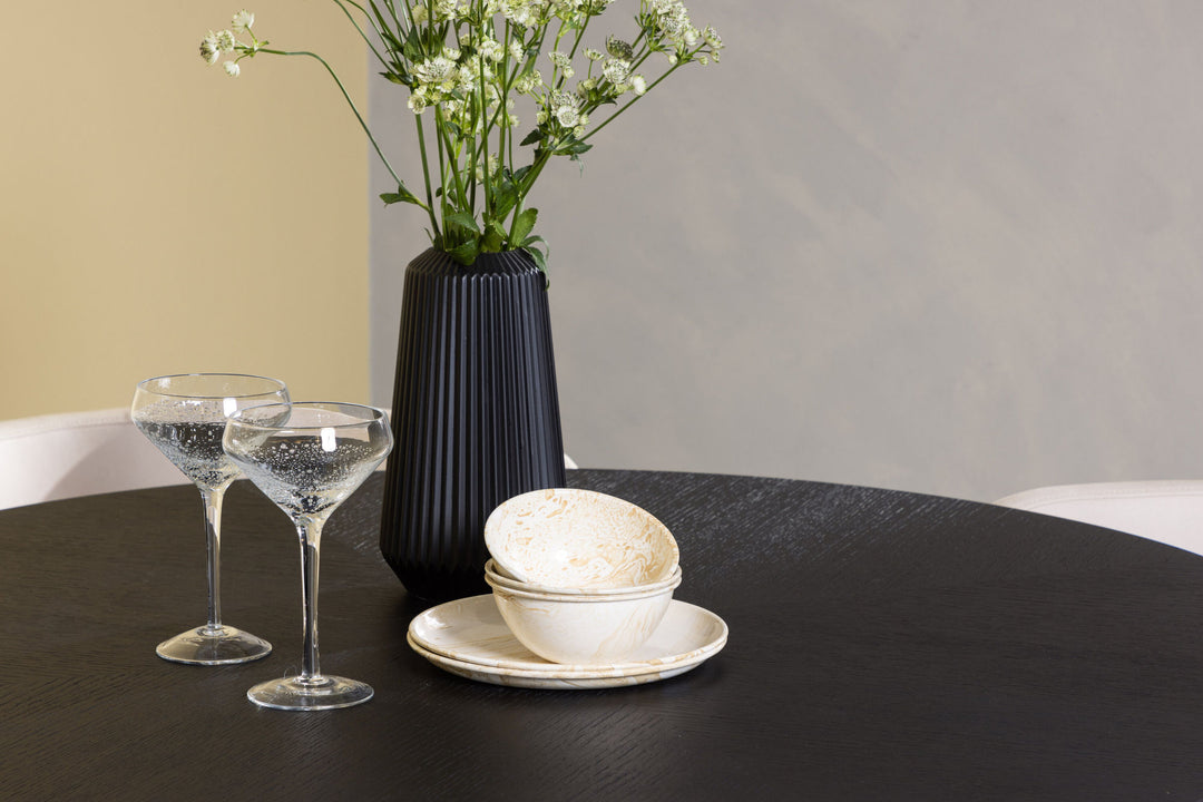 Venture Home Copenhagen Dining Table - Black / Black Veneer +Simrishman Dining Chair - Black / Beige TC-fabric _4