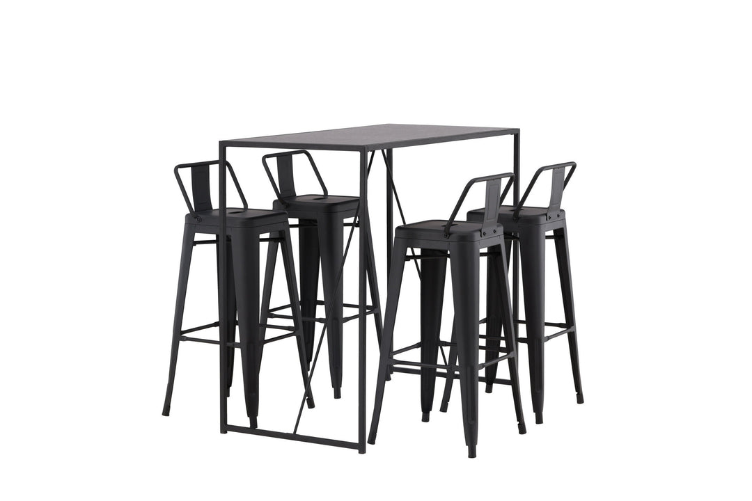 Venture Home Brea Bar Table - Black / Black MDF +Tempe Flat Bar Chair - Matte black / Metal _4