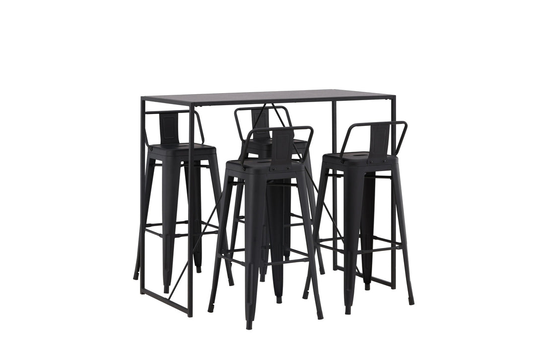 Venture Home Brea Bar Table - Black / Black MDF +Tempe Flat Bar Chair - Matte black / Metal _4