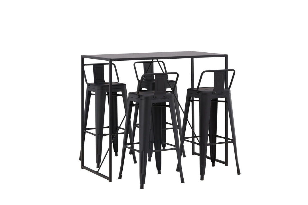 Venture Home Brea Bar Table - Black / Black MDF +Tempe Flat Bar Chair - Matte black / Metal _4