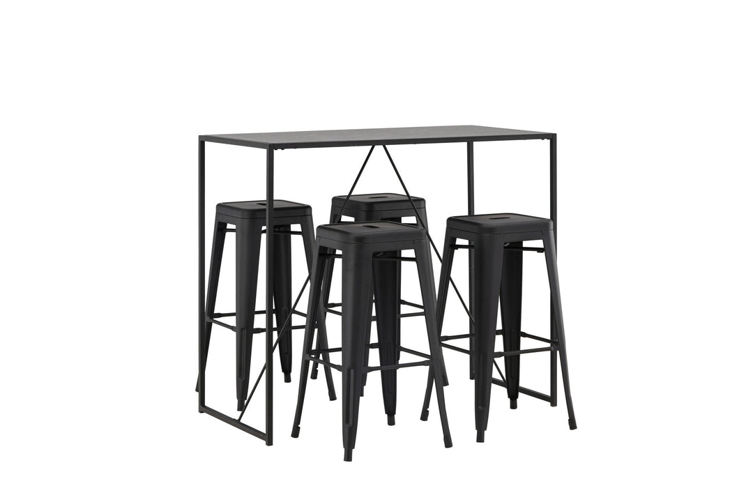 Venture Home Brea Bar Table - Black / Black MDF +Tempe Bar Chair - Matte black / Metal _4