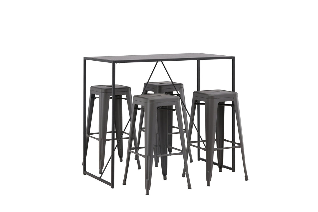 Venture Home Brea Bar Table - Black / Black MDF +Tempe Bar Chair - Dark Grey / Metal _4
