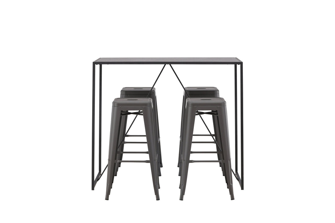 Venture Home Brea Bar Table - Black / Black MDF +Tempe Bar Chair - Dark Grey / Metal _4