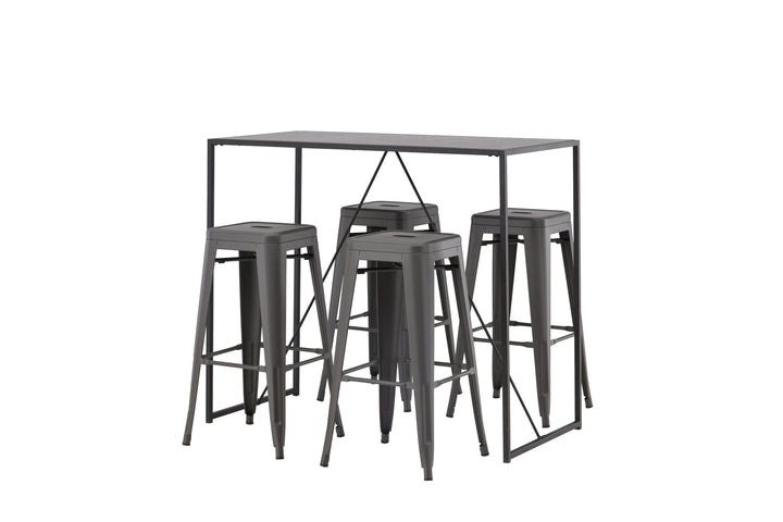 Venture Home Brea Bar Table - Black / Black MDF +Tempe Bar Chair - Dark Grey / Metal _4