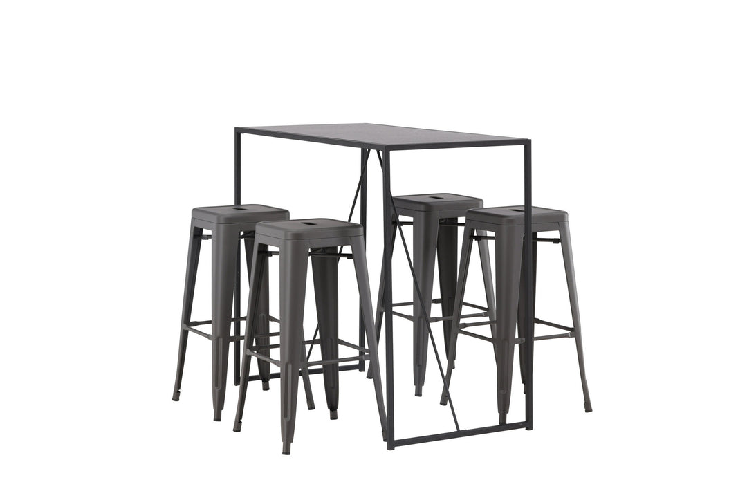 Venture Home Brea Bar Table - Black / Black MDF +Tempe Bar Chair - Dark Grey / Metal _4