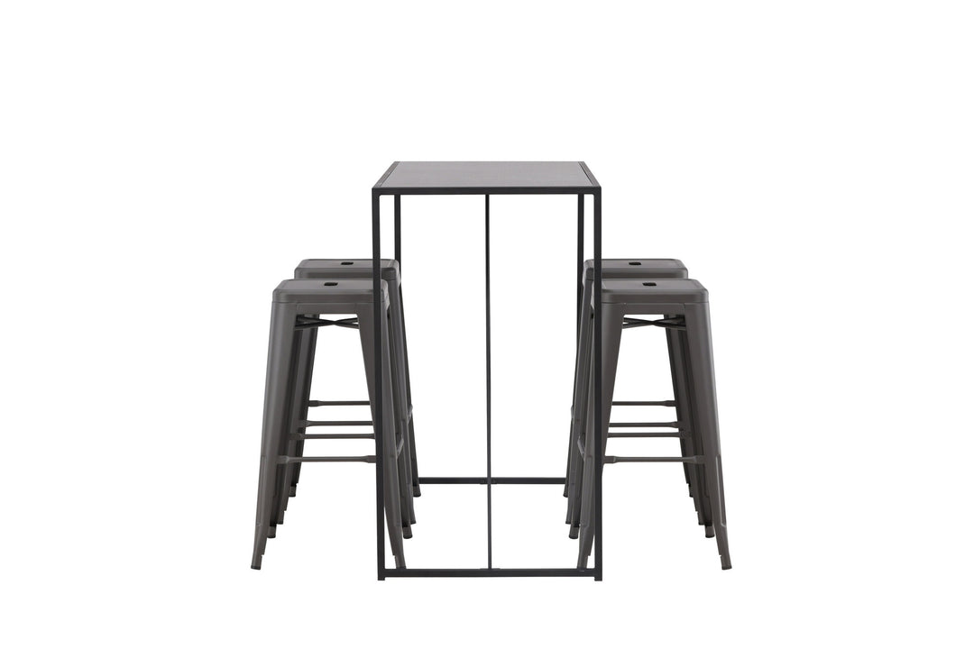 Venture Home Brea Bar Table - Black / Black MDF +Tempe Bar Chair - Dark Grey / Metal _4