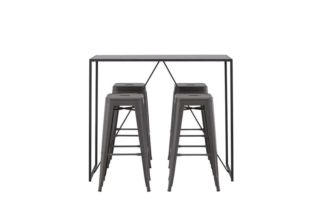 Venture Home Brea Bar Table - Black / Black MDF +Tempe Bar Chair - Dark Grey / Metal _4