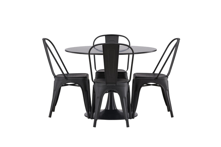 Venture Home Glade Dining Table - Black / Black MDF +Tempe Dining Chair - Matte black / Metal _4