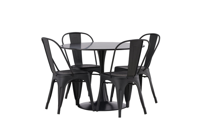Venture Home Glade Dining Table - Black / Black MDF +Tempe Dining Chair - Matte black / Metal _4