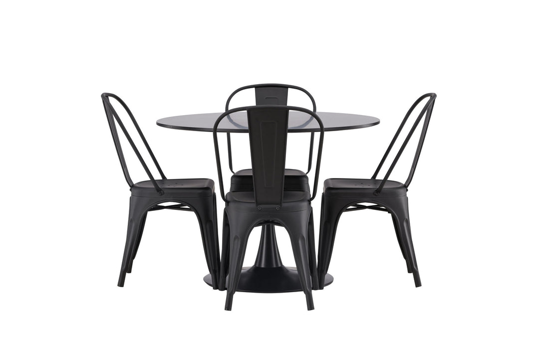 Venture Home Glade Dining Table - Black / Black MDF +Tempe Dining Chair - Matte black / Metal _4