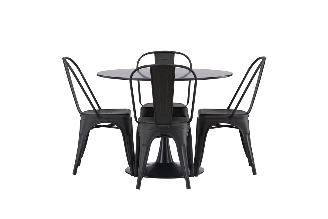 Venture Home Glade Dining Table - Black / Black MDF +Tempe Dining Chair - Matte black / Metal _4