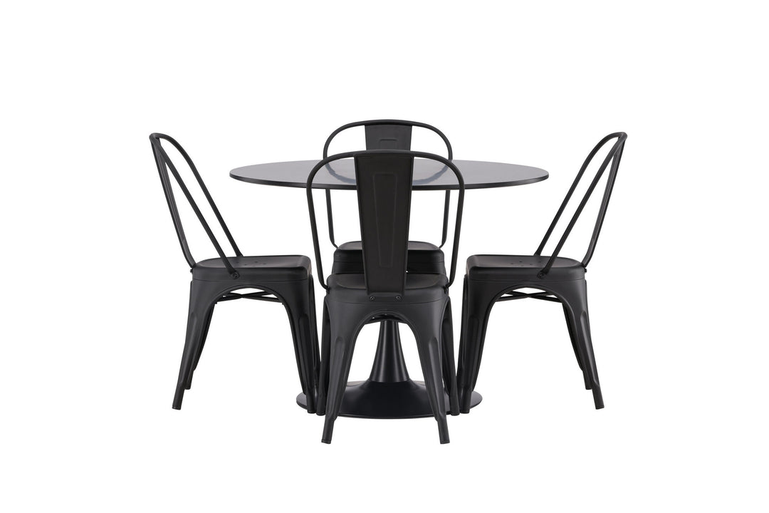 Venture Home Glade Dining Table - Black / Black MDF +Tempe Dining Chair - Matte black / Metal _4