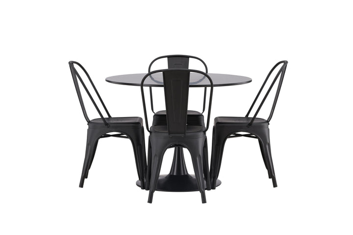 Venture Home Glade Dining Table - Black / Black MDF +Tempe Dining Chair - Matte black / Metal _4