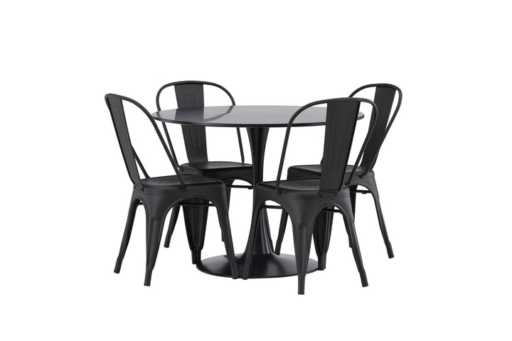 Venture Home Glade Dining Table - Black / Black MDF +Tempe Dining Chair - Matte black / Metal _4