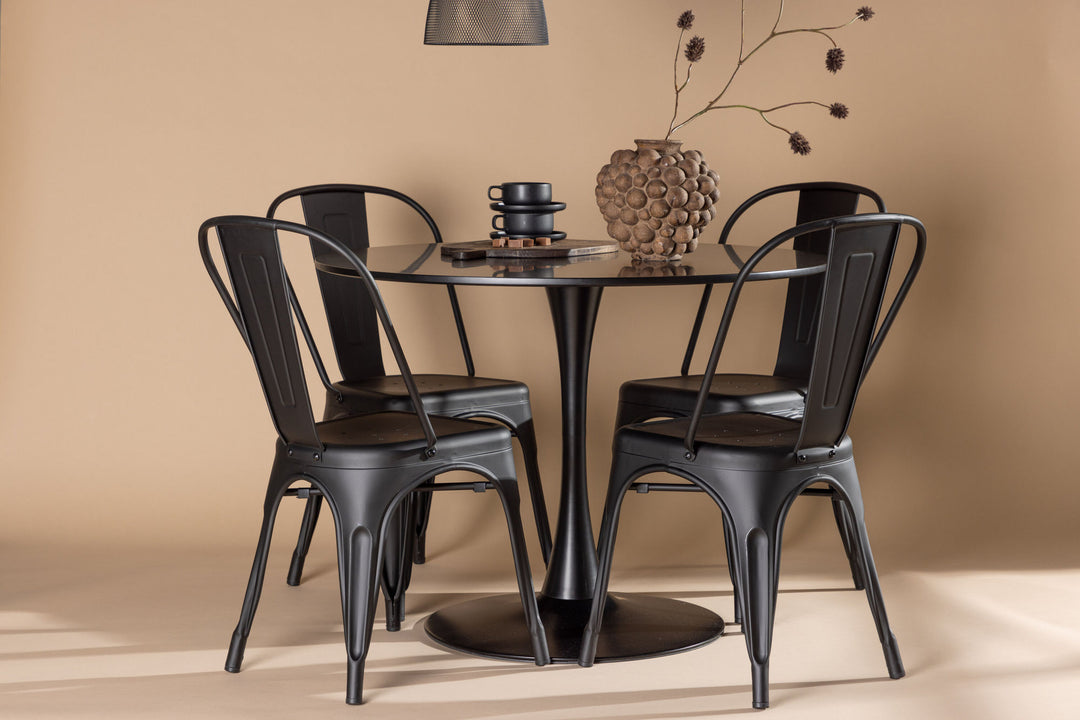 Venture Home Glade Dining Table - Black / Black MDF +Tempe Dining Chair - Matte black / Metal _4