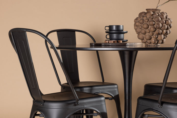 Venture Home Glade Dining Table - Black / Black MDF +Tempe Dining Chair - Matte black / Metal _4