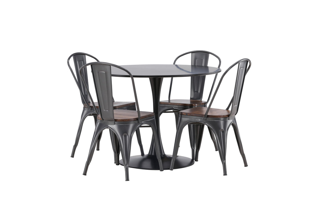 Venture Home Glade Dining Table - Black / Black MDF +Tempe Dining Chair - Dark grey / Dark Brown MDF _4