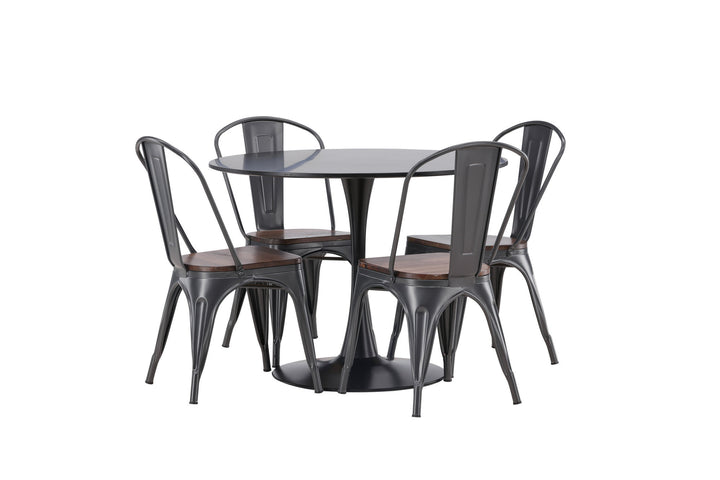 Venture Home Glade Dining Table - Black / Black MDF +Tempe Dining Chair - Dark grey / Dark Brown MDF _4