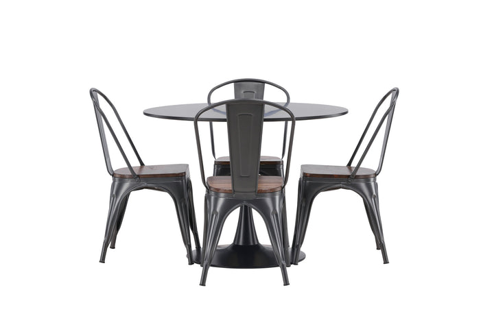 Venture Home Glade Dining Table - Black / Black MDF +Tempe Dining Chair - Dark grey / Dark Brown MDF _4