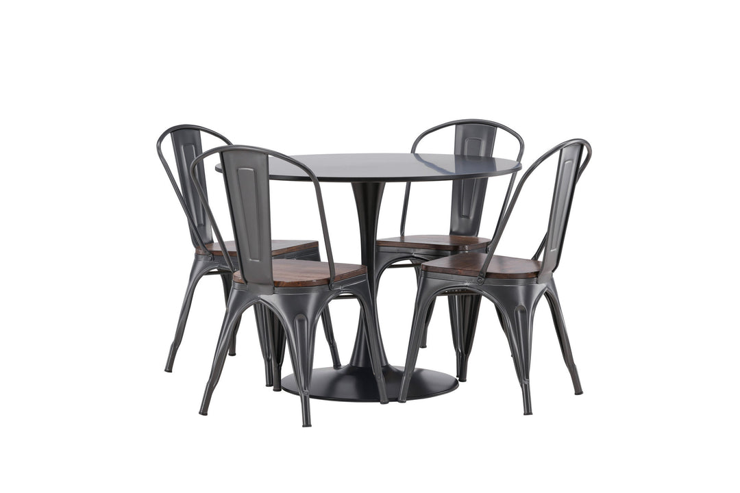 Venture Home Glade Dining Table - Black / Black MDF +Tempe Dining Chair - Dark grey / Dark Brown MDF _4