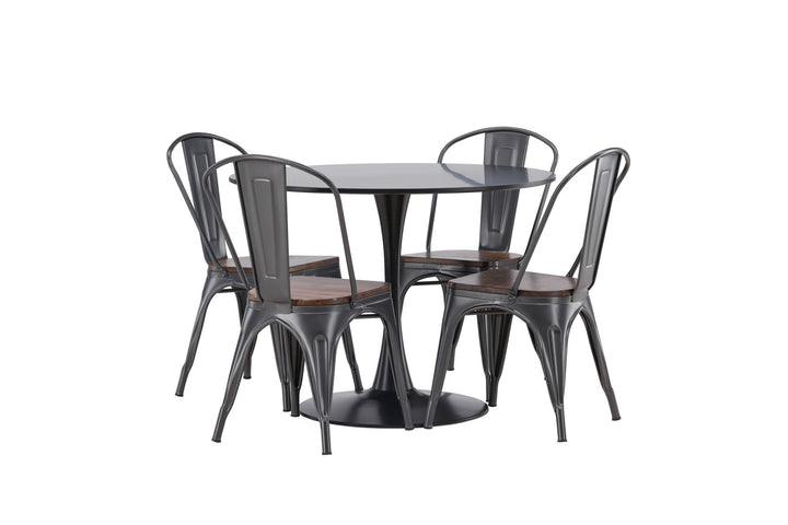 Venture Home Glade Dining Table - Black / Black MDF +Tempe Dining Chair - Dark grey / Dark Brown MDF _4