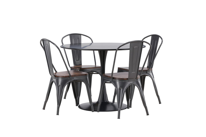 Venture Home Glade Dining Table - Black / Black MDF +Tempe Dining Chair - Dark grey / Dark Brown MDF _4