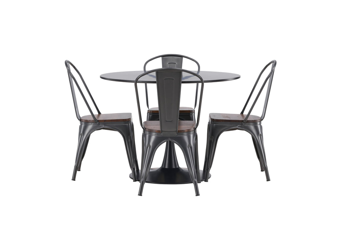 Venture Home Glade Dining Table - Black / Black MDF +Tempe Dining Chair - Dark grey / Dark Brown MDF _4