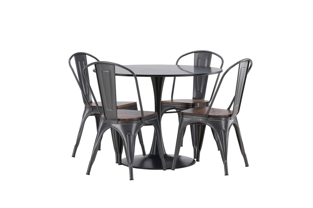 Venture Home Glade Dining Table - Black / Black MDF +Tempe Dining Chair - Dark grey / Dark Brown MDF _4