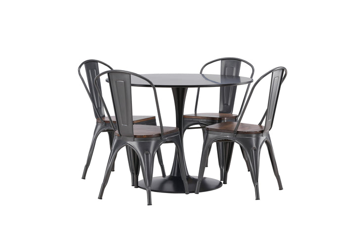 Venture Home Glade Dining Table - Black / Black MDF +Tempe Dining Chair - Dark grey / Dark Brown MDF _4