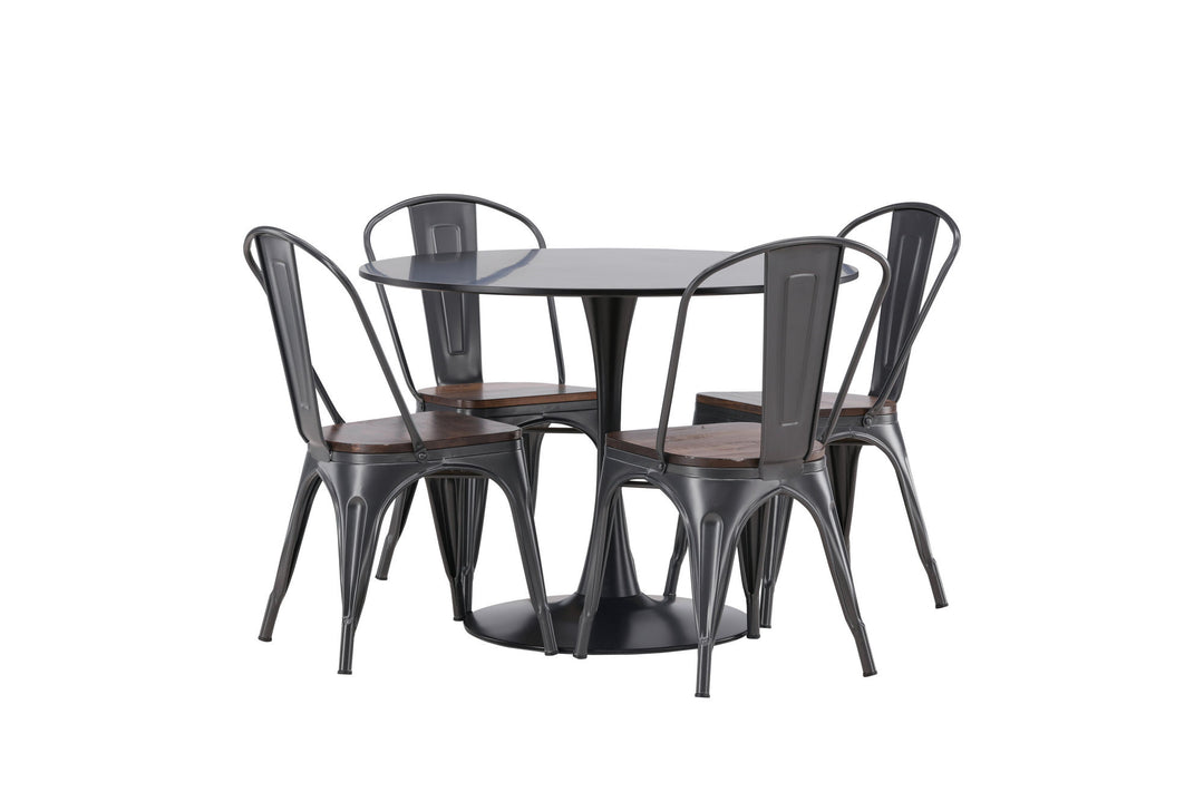 Venture Home Glade Dining Table - Black / Black MDF +Tempe Dining Chair - Dark grey / Dark Brown MDF _4
