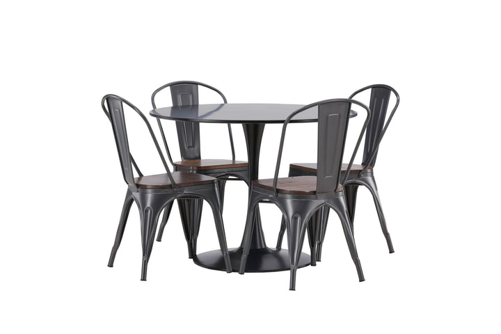 Venture Home Glade Dining Table - Black / Black MDF +Tempe Dining Chair - Dark grey / Dark Brown MDF _4