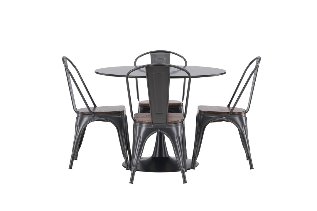 Venture Home Glade Dining Table - Black / Black MDF +Tempe Dining Chair - Dark grey / Dark Brown MDF _4