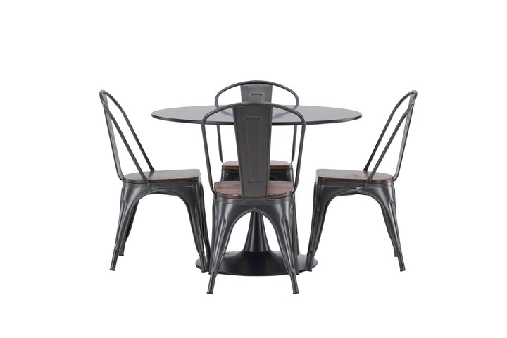 Venture Home Glade Dining Table - Black / Black MDF +Tempe Dining Chair - Dark grey / Dark Brown MDF _4