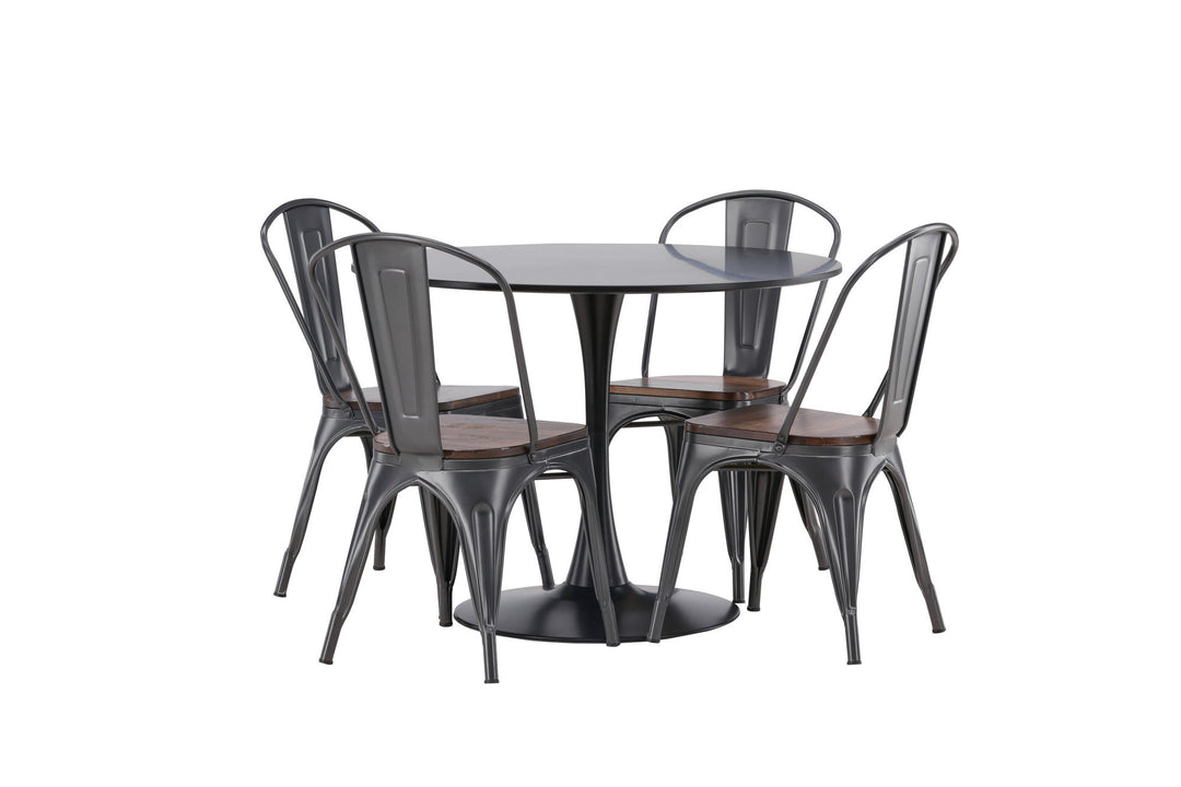 Venture Home Glade Dining Table - Black / Black MDF +Tempe Dining Chair - Dark grey / Dark Brown MDF _4