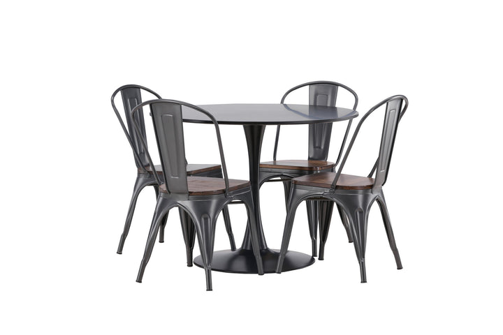 Venture Home Glade Dining Table - Black / Black MDF +Tempe Dining Chair - Dark grey / Dark Brown MDF _4