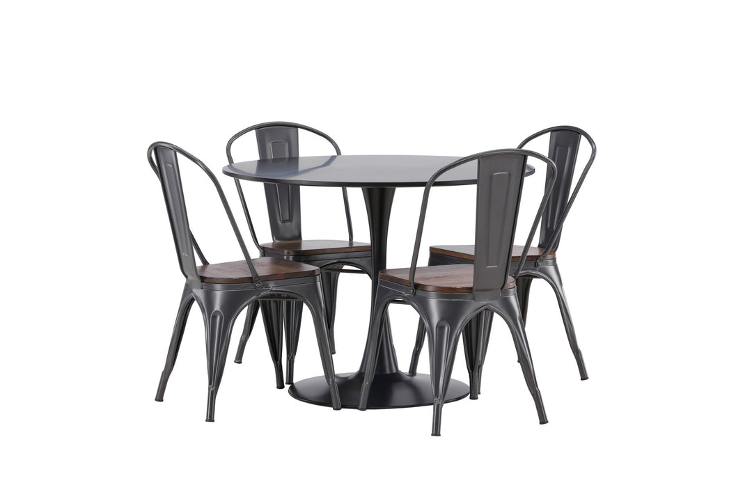 Venture Home Glade Dining Table - Black / Black MDF +Tempe Dining Chair - Dark grey / Dark Brown MDF _4