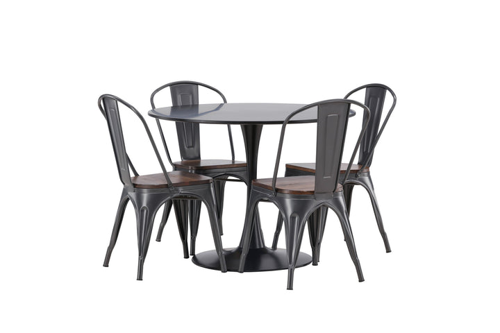 Venture Home Glade Dining Table - Black / Black MDF +Tempe Dining Chair - Dark grey / Dark Brown MDF _4